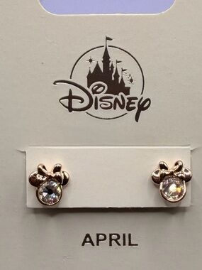 Disney April Rose Gold Minnie Stud Earrings with Crystals. NWT